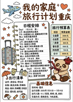 我的家庭旅行计划重庆小报手抄报简单又漂亮模板 小学生旅行主题