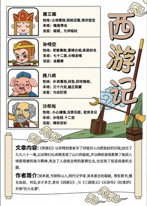 四大名著手绘插画西游记读书手抄报孙悟空