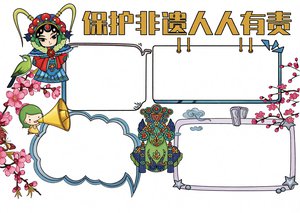 保护非遗人人有责手抄报：简单又漂亮的非物质文化遗产传承小报模板