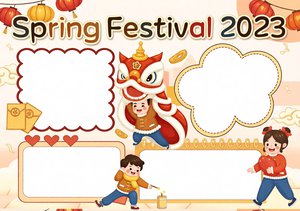 春节英语小报简单又漂亮2023手抄报模板，含英文内容适合小学生，简单好看