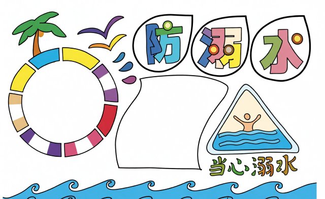 防溺水主题手抄报简单又漂亮，暑期安全小报模板，防溺水教育素材