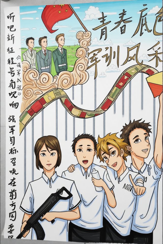 军训小报简单又漂亮，青春底色军训风采手抄报，中学生新学期开学主题模板