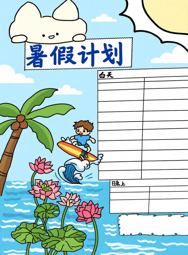 简单又漂亮的暑假计划小报手抄报模板，我的暑假我做主，轻松制作